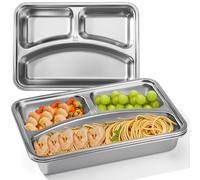 Platos de Cena Dividido En Tres de Acero Inoxidable Plato Control de Porciones Adulto Plato Llano De Acero Inoxidable Reutilizables Irrompibles Plato Dieta 3 Zonas Para Adultos y Niños 4 Piezas
