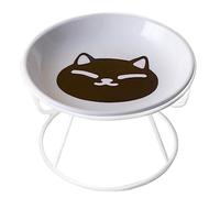 Platos de comida para gatos, cuenco elevado de cerámica para gatos con soporte de metal, alimento elevado para mascotas, antivómitos, protege la columna vertebral de la mascota, blanco-1