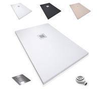 Platos de Ducha Antideslizantes de Resina, Antibacterianos, Resistentes al Calor y Rayados, Nula Absorción de Agua, Blanco, Negro y Beige (Blanco, 80 x 130)