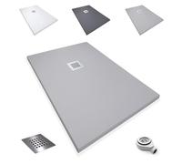 Platos de Ducha Antideslizantes de Resina, Antibacterianos, Resistentes al Calor y Rayados, Nula Absorción de Agua, Blanco, Negro y Beige (Ral 7030 CEMENTO, 90 x 100)