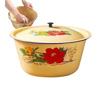 Platos de esmalte vintage con tapa | Recipiente para verduras multifuncional, tazón de sopa para arroz, pasta, utensilios de cocina duraderos, ideal para cocina y comedor