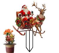 Platos de Jardín de Navidad - Decoración Acrílica 2D - Santa Claus con reno y trineo - Para Jardinería al aire libre Césped Jardín Pad Plantador Navidad