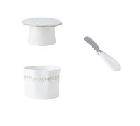 Platos de mantequilla Mantequera de cerámica con tapa for encimeras cocina suave cuchillo Platos de mantequilla para cocina(Blanco)