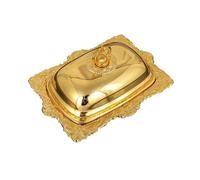 Platos de mantequilla Mantequera de metal con tapa, plato interior vidrio, quesera francesa dorada, contenedor for mantequilla, apto for lavavajillas, organizador Platos de mantequilla para cocina