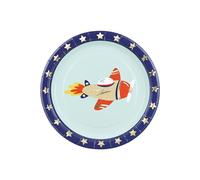Platos de papel con diseño de avión, 18 cm, juego de 6 unidades, platos desechables, sin plástico, vajilla para fiestas infantiles, decoración para fiestas infantiles, color azul y rojo