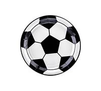 Platos de papel de 18 cm, juego de 6 platos de fiesta de fútbol, vajilla de fiesta de cumpleaños infantil, color negro blanco/PartyDeco platos de papel en forma de balón de fútbol desechables, platos