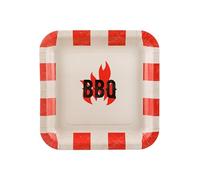 Platos de papel de 23 cm con logotipo de barbacoa, juego de 6 platos cuadrados, platos desechables, sin plástico, vajilla desechable para cumpleaños, barbacoas, platos de papel para decoración de