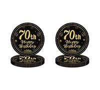 Platos de papel de 70 cumpleaños de 7 pulgadas, platos de papel negro y dorado, 16 platos desechables para fiesta, platos de decoración de feliz cumpleaños 70 para niños, niñas, él, ella, suministros