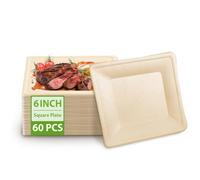 Platos de papel desechables ecológicos MZL de 6 pulgadas, paquete de 60 unidades, impermeables, resistentes al aceite, para microondas, 100% biodegradables, platos cuadrados compostables para picnic