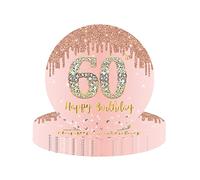 Platos de papel Happy 60th Birthday de 9 pulgadas, oro rosa, 16 platos desechables para fiesta de cumpleaños para mujer, suministros de fiesta de 60 cumpleaños para mujer, decoración de mesa