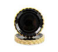 Platos de papel negro y dorado, 50 unidades, 18 cm, platos de fiesta, color negro con borde dorado, platos desechables, platos de papel para cumpleaños, bodas, aniversarios (negro y dorado, 18 cm)