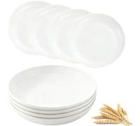 Platos de plástico reutilizables juego de 4 platos llanos irrompibles de 20 cm, platos ligeros de camping para picnic, ensalada, pasta, fiesta, hogar, oficina, lavavajillas y microondas (blanco)