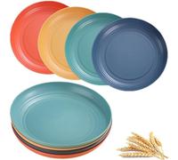 Platos de plástico reutilizables juego de 4 platos llanos irrompibles de 20 cm, platos ligeros de camping para picnic, ensalada, pasta, fiesta, hogar, oficina, lavavajillas y microondas (4 colores)