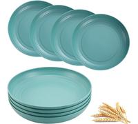 Platos de plástico reutilizables juego de 4 platos llanos irrompibles de 20 cm, platos ligeros de camping para picnic, ensalada, pasta, fiesta, hogar, oficina, lavavajillas y microondas (verde oscuro)