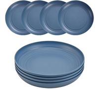 Platos de plástico reutilizables juego de 4 platos llanos irrompibles de 20 cm, platos ligeros de camping para picnic, ensalada, pasta, fiesta, hogar, oficina, lavavajillas y microondas (azul oscuro)