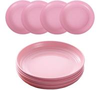 Platos de plástico reutilizables juego de 4 platos llanos irrompibles de 20 cm, platos ligeros de camping para picnic, ensalada, pasta, fiesta, hogar, oficina, lavavajillas y microondas (rosa)