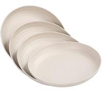 Platos de plástico reutilizables juego de 4 platos llanos irrompibles de 23 cm, platos ligeros de camping para picnic, ensalada, pasta, fiesta, hogar, oficina, lavavajillas y microondas (beige)