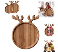 Platos de servir de Navidad, plato de servir de Navidad con mango de cuernos/renos, bandeja de madera de Navidad, plato de comida de madera, plato de frutas, tabla decorativa de charcutería para