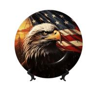Platos decorativos de cerámica con bandera y águila, plato decorativo de porcelana china con soporte de exhibición hecho a mano, adorno de cerámica con personalidad, plato de cena de porcelana