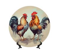 Platos decorativos de cerámica con diseño de gallo y gallina, plato decorativo de porcelana con soporte de exhibición, adorno de cerámica hecho a mano, para decoración de pared del hogar, oficina, 17
