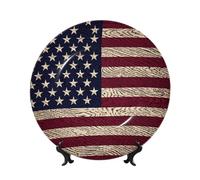 Platos decorativos de cerámica con patrón de bandera estadounidense, plato decorativo de porcelana con soporte de exhibición hecho a mano, adorno de cerámica con personalidad, plato de cena de