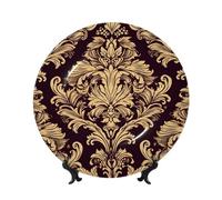 Platos decorativos de cerámica con patrón de damasco, plato decorativo de porcelana china con soporte de exhibición hecho a mano, adorno de cerámica con personalidad, plato de cena de porcelana