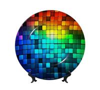 Platos decorativos de cerámica cuadrados de colores con soporte de exhibición hecho a mano con adorno de cerámica de porcelana para decoración de pared en el hogar, oficina, 20 cm