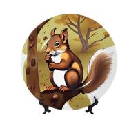 Platos decorativos de cerámica de ardilla que come nueces, plato decorativo de porcelana china con soporte de exhibición, adorno de cerámica hecho a mano, plato de porcelana para el hogar, oficina