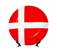 Platos decorativos de cerámica de la bandera danesa de Dinamarca, plato decorativo de porcelana con soporte de exhibición hecho a mano, adorno de cerámica con personalidad, plato de cena de porcelana