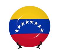 Platos decorativos de cerámica de la bandera de Venezuela, plato decorativo de porcelana con soporte de exhibición hecho a mano, adorno de cerámica con personalidad, plato de cena de porcelana