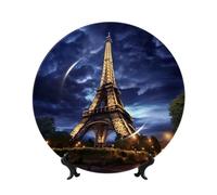 Platos decorativos de cerámica de la Torre Eiffel de fantasía con soporte de exhibición hecho a mano, adorno de cerámica de porcelana, manualidades, para decoración de pared del hogar, oficina, 25 cm