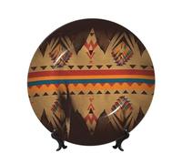 Platos decorativos de cerámica de nativos americanos, plato decorativo de porcelana china con soporte de exhibición hecho a mano, adorno de cerámica con personalidad, plato de cena de porcelana