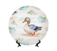 Platos decorativos de cerámica de pato de acuarela, plato decorativo de porcelana china con soporte de exhibición, adorno de cerámica hecho a mano, plato de porcelana con personalidad, para el hogar