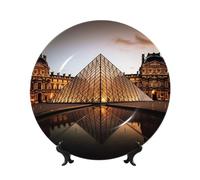 Platos decorativos de cerámica del Museo del Louvre en París, plato decorativo de porcelana con soporte de exhibición, adorno de cerámica hecho a mano, plato de porcelana para el hogar, oficina