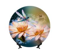 Platos decorativos de porcelana china con diseño de libélulas voladoras, de 7 pulgadas, con soporte de exhibición, adornos de cerámica, placa de porcelana para el hogar, oficina, decoración colgante