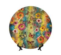 Platos decorativos de porcelana china con flores y mariposas, placa decorativa de cerámica personalizada de 8 pulgadas con soporte de exhibición, adornos de cerámica, placa de porcelana artística para