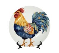 Platos decorativos de porcelana china con soporte, placa redonda de pollo en acuarela para cocina, comedor, gabinete de vino, decoración del hogar, 20 cm