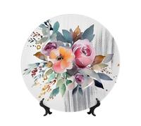 Platos decorativos de porcelana china de hueso con diseño floral de acuarela de 8 pulgadas, placa decorativa de cerámica personalizada con soporte de exhibición, adornos de cerámica, placa de