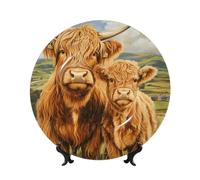Platos decorativos de porcelana con soporte, diseño de vacas de las tierras altas, para cocina, comedor, gabinete de vino, decoración del hogar, 20 cm