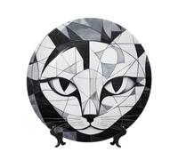 Platos decorativos de porcelana de hueso con soporte, diseño de gato blanco y negro, para cocina, comedor, gabinete de vino, decoración del hogar, 20 cm