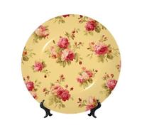 Platos decorativos de porcelana de hueso con soporte, racimos de rosas de acuarela en color amarillo mantequilla, placa redonda para cocina, comedor, gabinete de vino, decoración del hogar, 20 cm