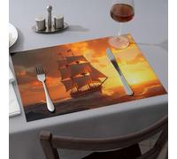 Platos decorativos Un majestuoso barco vela a través del océano al atardecer manteles individuales de comedor de primavera Comedor (4 piezas)