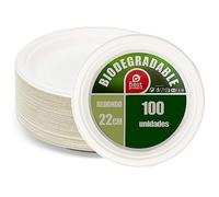 Platos Desechable Vajilla Ecológica y Biodegradable 100 piezas,Platos Caña de Azúca Blanca Desechables Extrafuertes Redondo 22cm para Fiestas,Camping,Picnic,Barbacoas