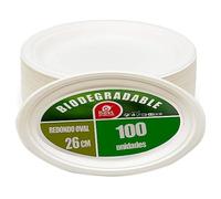 Platos Desechable Vajilla Ecológica y Biodegradable 100 piezas,Platos Caña de Azúca Blanca Desechables Extrafuertes Oval 26cm para Fiestas,Camping,Picnic,Barbacoas