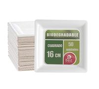 Platos Desechable Vajilla Ecológica y Biodegradable 50 piezas,Platos Caña de Azúca Blanca Desechables Extrafuertes Cuadrado 16cm para Fiestas,Camping,Picnic,Barbacoas