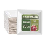 Platos Desechable Vajilla Ecológica y Biodegradable 50 piezas,Platos Caña de Azúca Blanca Desechables Extrafuertes Cuadrado 20cm para Fiestas,Camping,Picnic,Barbacoas