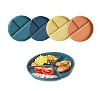 Platos Divididos,4 PCS Platos de Picnic Reutilizables con 3 Compartimentos Platos de Control de Porciones Plato Llano Dividido Irrompible para Adultos Niños