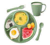 Platos divididos: tazón de 4 compartimentos, bandeja de comida para estudiantes, juego organizador de tazas, tenedor, cuchara | Plato reutilizable de alimenticio apto para microondas sin BPA