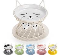 Platos elevados de comida para gatos, platos para gatos aptos para bigotes con soporte elevado para comer sin estrés, antivómitos, con alfombrilla antideslizante, cuencos de cerámica aptos para