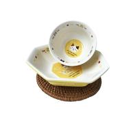 Platos japoneses lindos para gatos, ensalada irregular, color amarillo, cuenco de 7 pulgadas
